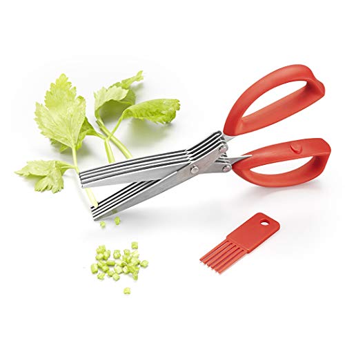 Herb Scissors, Kitchen Shears, Besiva 5 Blades Stainless Steel Multipurpose Vegetable Scissors with Cleaning Brush, Ideal for Snipping Herbs, Office Shredding Paper, Art Handmade Papercut V6