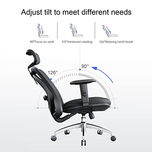 SIHOO M18 Ergonomic Office Chair for Big and Tall People Adjustable Headrest with 2D Armrest Lumbar Support and PU Wheels Swivel Tilt Function Black - Image 8