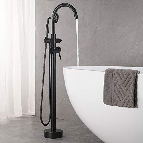 Wowkk Tub Filler Freestanding Bathtub Faucet Oil Rubbed Bronze Floor Mounted Brass Bathroom Tub