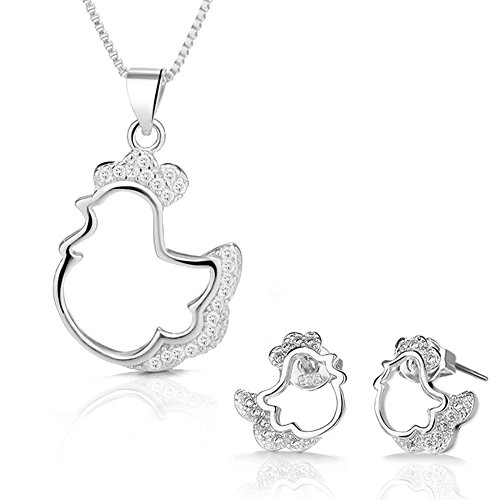 LUCINE Cute Chicken Fashion Necklace and Earrings Set for Women Teen Girls Birthday Gifts