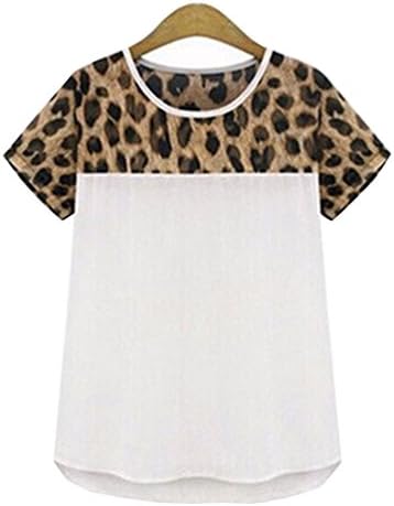 Sexy Women Ladies Shirt Blouse Elegant Clothing Tops Leopard Short Sleeve, White