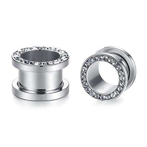 WBRWP, unisex, para mujeres y hombres, 2 piezas, acero inoxidable dorado hueco con tapones para los oídos de circonita, túneles, expansor de orejas, calibre de oreja, ensanchador, joyería para perforar el cuerpo, 8g-5/8