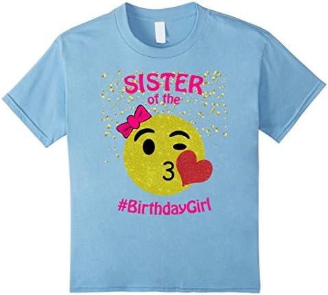 Kids Emoji Sister of the Birthday Girl Pink Letters Shirt 4 Baby Blue
