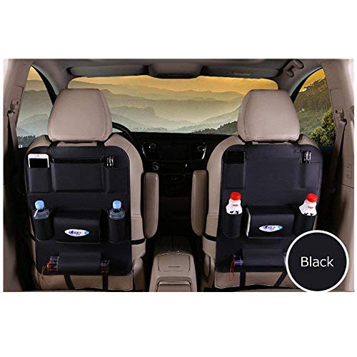 Usee Car Backseat Organiser Storage Holder Pocket Hanging Kick Mat PU Leather for Tablet Smartphone Bottles Tissue Newspaper Magazine Umbrella Toys (Black)