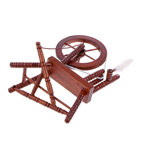 image for Prettyia Miniature Spinning Wheel Wooden 1:12 Dollhouse Miniature Acce