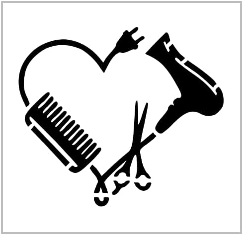 Mixed Media - Hairdresser Love Stencil 4 Inch Heart Comb Scissors Cord Hair Stylist Salon Design Reusable Sheet for DIY craft crafting card making cookie cake airbrushing small miniature MIN271