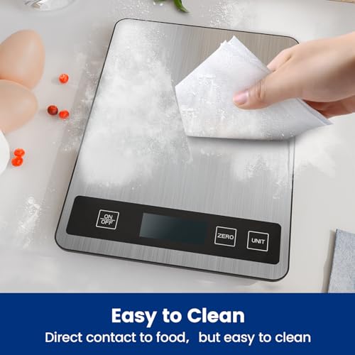 【15KG/33 lb & USB Rechargeable】 Digital Kitchen Food Scale Kitchen Scale, Stainless Steel Digital Weight Grams and Oz, Baking and Cooking, 0.1oz /1g Precise, 6 Weight Units (A)