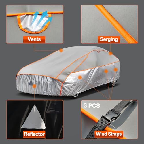 kayme Car Cover Waterproof Anti UV Dustproof Anti Wind Hail Cover Suitable for 3 Volume Cars (475 to 495 cm) 3XL - Grey