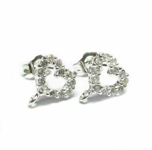 2 pcs .925 Sterling Silver Heart Stud Cz Loop Post Dangle Earring Connectors/Findings/Bright