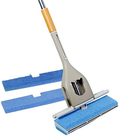 Senmo Handwash Free Double-Sided Flat Mop, Chenille and Sponge Flat Mop Head, Best Floor Mop for Hardwood Floors, 1 Chenille Pad and 1 Sponge Pad Included