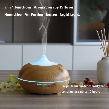 Oil Diffuser Aroma Diffuser Humidifier AOTOM Aromatherapy Diffuser 300ML Wood Grain Humidifier Cool Mist Whisper-Quiet Humidifier Waterless Auto Shut-off for Bedroom Home Baby Yoga Spa (light brown)