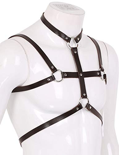 Freebily-Bretelle-Uomo-Vintage-Pelle-Imbracatura-di-Petto-Body-Chest-Harness-Sexy-Ecopelle-Cintura-Regolabile-con-Fibbia-Metallo-Lingerie-Cinghia-in-Cuoio-NeraMarrone