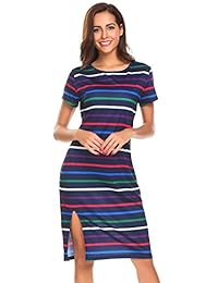 Beyove Vestido de mujer con estampado étnico de flores, manga corta, cuello en O, cintura elástica, vestido mediano