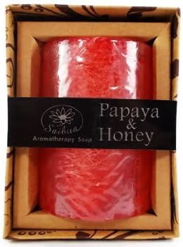Saibua Luffa Soap Scrubby Bars (Papaya and Honey) 100g. Natural Aromatherapy Papaya and Honey Skin Whitening Herbal Soap