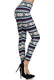 Leggings Depot Women's Fall/Winter Ultra Soft Christmas Reindeer Snowflake Print Holiday Fashion Leggings (Twilight's Embrace, One Size (Size 0-12))