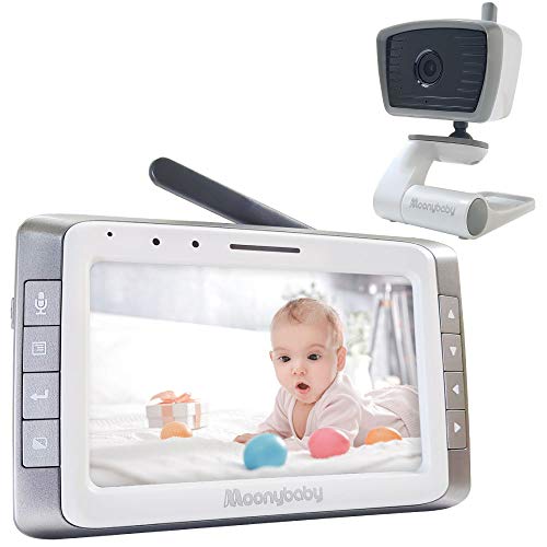 Video Baby Monitor with Camera and Audio, 5 inches Large Screen, Long Battery Life, Long Range, Non-WiFi, Auto Night Vision, Talk Back, Auto Scan, Lullabies, Power Saving, Voice Activation, 2x Zoom in