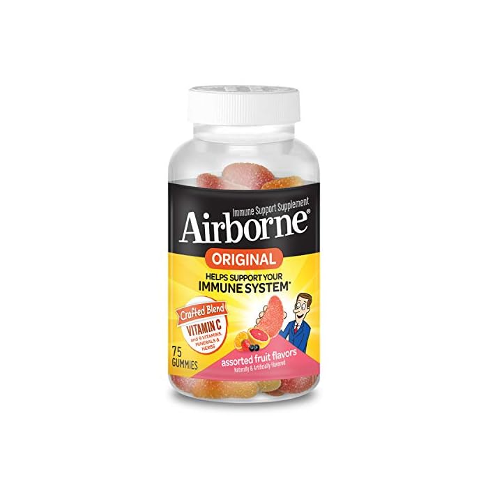 Airborne Vitamin C 750mg (per serving) - Assorted Fruit Gummies (75 count in a bottle), Gluten-Free Immune Support…