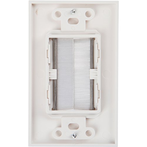 Buyer's Point Brush Wall Plate [UL Listed], Decora Style, Cable Pass Through Insert for Wires, Single Gang Cable Access Strap, Wall Socket for HDTV, HDMI, Home Theater Systems (White)