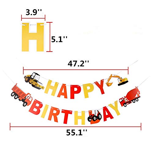 Construction Vehicle Happy Birthday Banner Party Supplies, Baby Boy Toddler Kids Birthday Truck Decorations Â¨C Huge 55-inch and 47-inch Long Under Construction Decor