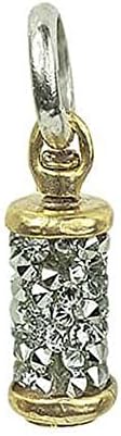 Wax Poetic Brass &amp; Silvertone Clear Kristal Spinner THRIVE Charm or Pendant 1 1/8