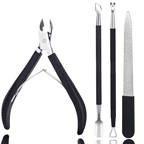 BUVE Cuticle Nippers Pusher Manicure Tools Set - Professional Non-slip Nail Cuticle Remover Cutter Clippers Tool for Gel Nail Art Fingernails Toenails,Stainless Steel, Travel, Gift