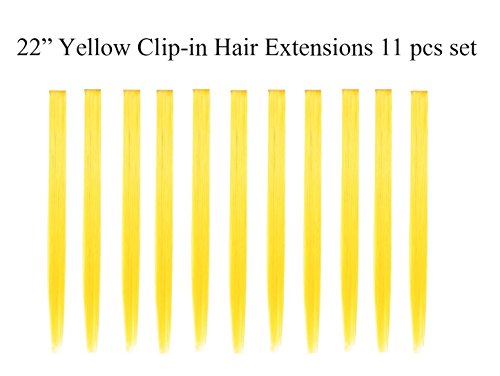 Beaute Galleria - 11 Pcs Set Single Color Highlights 22 Inches Straight Party Clip-In Synthetic Hair Extensions (Yellow)