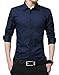 XTAPAN Men's Long Sleeve Casual Slim Fit Cotton Button Down Dress Shirt Asian 3XL Dark Blue-5618