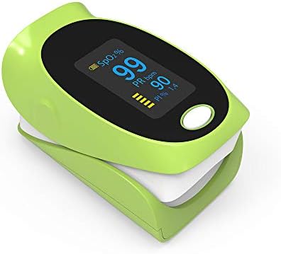 Fingertip Pulse Oximeter Pulse Rate Oxygen Monitor Gravity Sensor Auto Rotation Display Alarm Function Health Monitor with Lanyard Case and Batteries Yonker YK-82 - Green