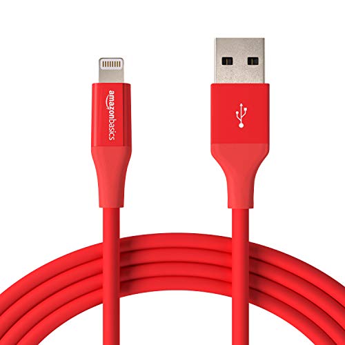 AmazonBasics Lightning to USB A Cable, Advanced Collection, MFi Certified iPhone Charger, Red, 10 Foot