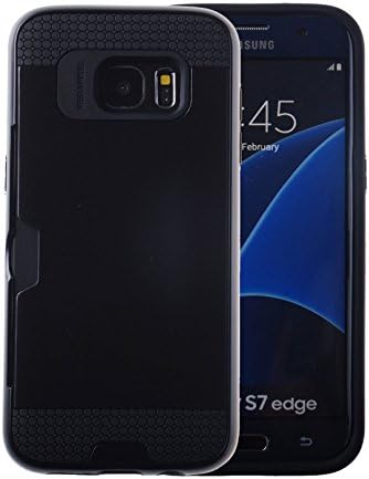Case Art Plus [Full Degree Protection] Transparent Curved Screen Protector Film [Card Slot Bumper] Super Slim Fit Light Case for Galaxy S7 Edge (Black)