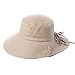 Packable Womens Summer Flap Cover Cap Cotton UPF 50+ Sun Shade Hat with Neck Cord Wide Brim Khaki Medium 56-57cm