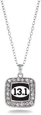 13.1 Half Marathon Runners Charm Classic Silver Plated Square Crystal Necklace.