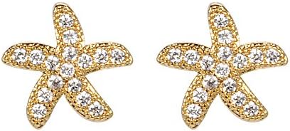 18k Gold Plated CZ Crystal Starfish Stud Earrings