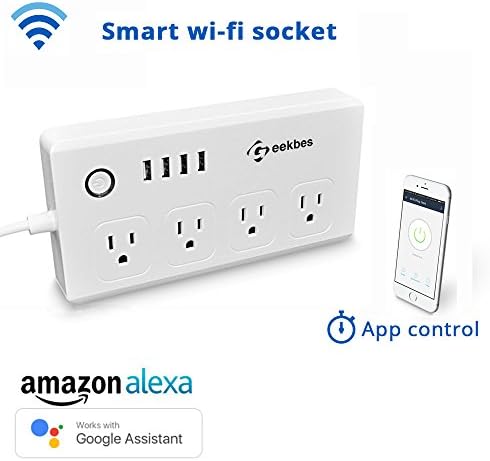 WiFi Smart Power Strip Compatible with Alexa, Geekbes Multi-Plug Timer Outlets Switch with 4 USB Charging Ports and 4 Smart AC Plugs Via Free App for IOS/Android Smart Phone/Tablets