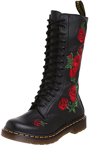 Dr Martens Vonda Black Red 14 eyelets Leather Womens Boots -7