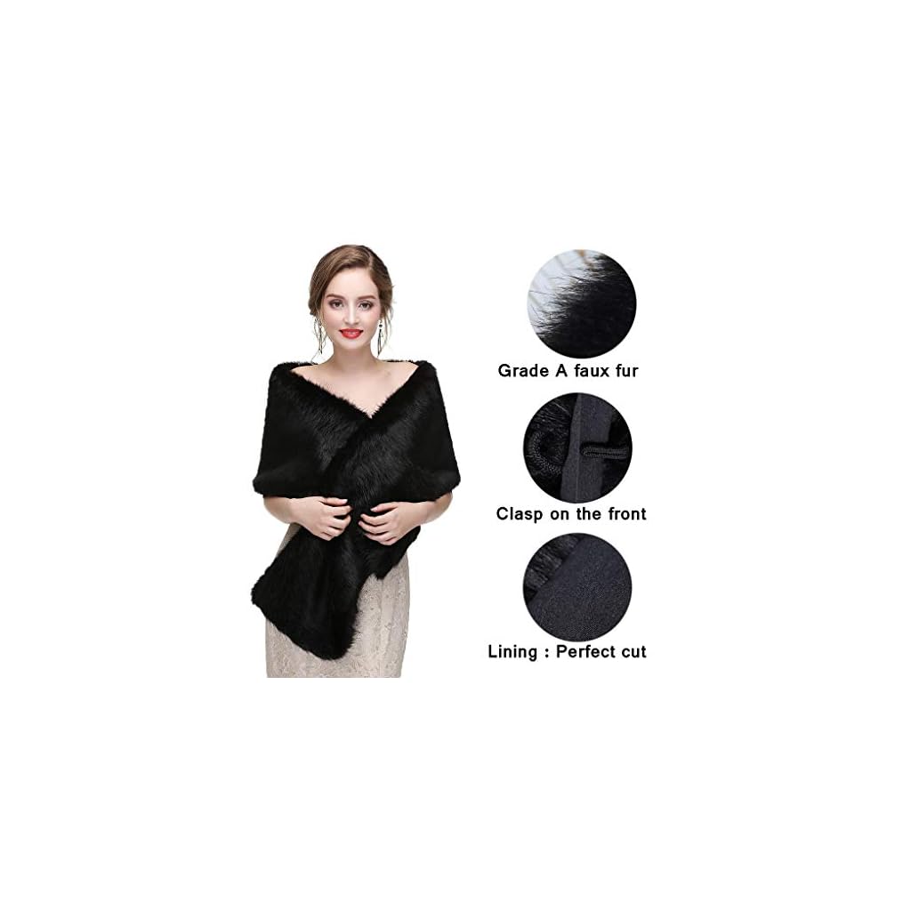 CanB Women’s Faux Fur Shawl - 1920s Style Bridal Wedding Wrap, Mink Look Stole For Evening Dresses