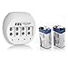 EBL 2 Pack High Volume 600mAh 9V 6F22 Lithium-ion Rechargeable Battery with 4 Bay 9V Li-ion Battery Charger