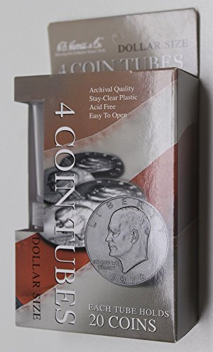 4 Round Coin Tubes Screw Lid by Whitman for Peace, Morgan and Ike Dollars