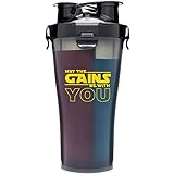 Hydra Cup - 36 oz High Performance Dual Shaker Bottle, 2 in 1, 14oz + 22oz, Leak Proof, Awesome Colors, Patented PRE + Protein Shaker Cup, Save Time & Be Prepared, Gains Be with You Black