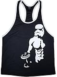 Leen & Meen Stormtrooper Star Wars Men's Deepcut Workout Tank Top Stringer Gym Shirt White Trim Large Black