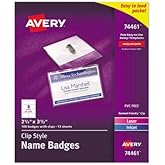 Avery-Dennison 74461 Badge Holder Kit w/Laser/Inkjet Insert, Top Load, 2 1/4 x 3 1/2, White, 100/BX
