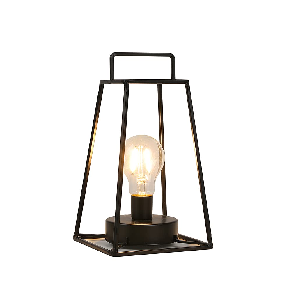 Photo 1 of JHY DESIGN Retro Style Geometric Table Lamp 10''High Simple Iron Art Cordless Lamp Battery Powered Lamp with 6-Hours Timer Feature Cage Wireless Lamp for Balcony Party Indoor Outdoor(Short, Black)
