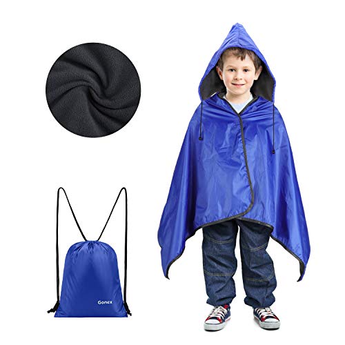 Gonex Hooded Stadium Blanket, Waterproof Windproof Outdoor Fleece Blanket, Warm Blanket for Cold Weather Camping, Beach, Picnic, Sports, Stadium, Travel, Large/Small Size with a Drawstring Backpack