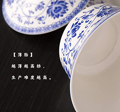 Chinese Porcelain Teacups 6.7oz Gaiwan Flower Tureen Tradition Sancai Cover Bowl Lip Cup Saucer Tea Set for Loose Tea Espresso (200ml Blue lotus)