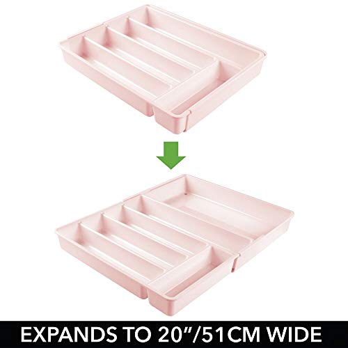 mDesign Adjustable, Expandable Plastic Kitchen Cabinet Drawer Storage Organizer Tray - for Storing Organizing Cutlery, Spoons, Cooking Utensils, Gadgets - 2" High - Light Pink/Blush