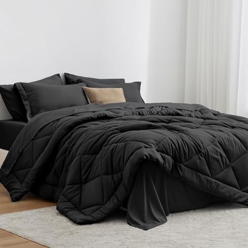 Love's cabin Full Comforter Set Black, 7 Pieces Full Bed in a