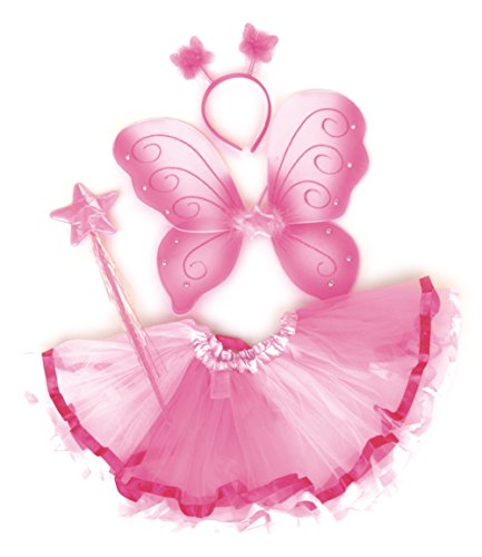4pc Jason Party Girls' Tutu Dress with Butteryfly Wings Pink 4-6 years