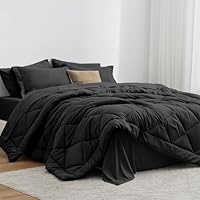 Love's cabin King Size Comforter Set Black, 7 Pieces King Bed in a Bag, All Season Bedding Sets with 1 Comforter, 1 Flat Sheet, 1 Fitted Sheet, 2 Pillowcase and 2 Pillow Sham
