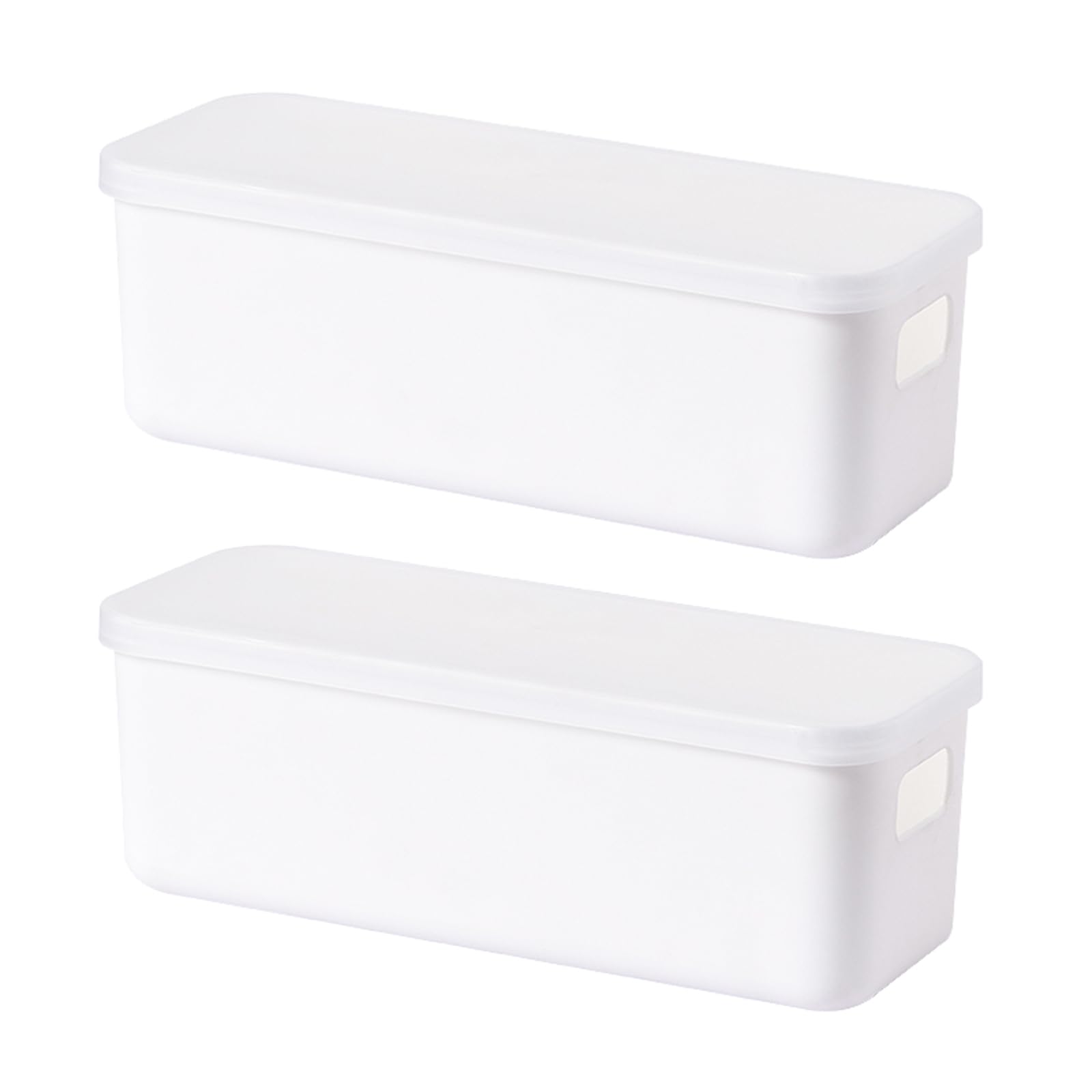 2 Pcs Plastic Storage Box with Lid, Small Storage Baskets with Handles, White Storage Boxes with Lids Bathroom Storage Baskets Kitchen Cupboard Organiser for Kitchen, Office, Bathroom (28×10×9.5cm)