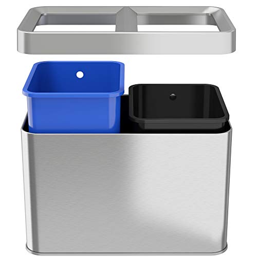 image for iTouchless Dual Compartment Slim Open Top Waste Bin for Trash Can & Re